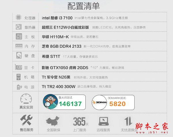 網(wǎng)購DIY裝機(jī) 3000元不到i3-7100配GTX1050主機(jī)電腦配置推薦