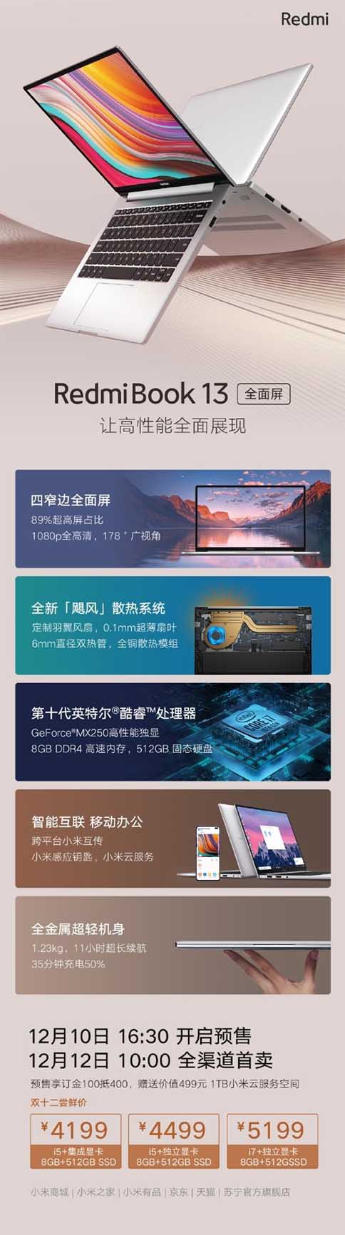 RedmiBook13筆記本值得入手嗎 一圖了解RedmiBook13全功能配置