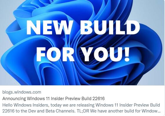 Windows11 22616.100 (KB5014650)發(fā)布更新，微軟：只是測(cè)試使用