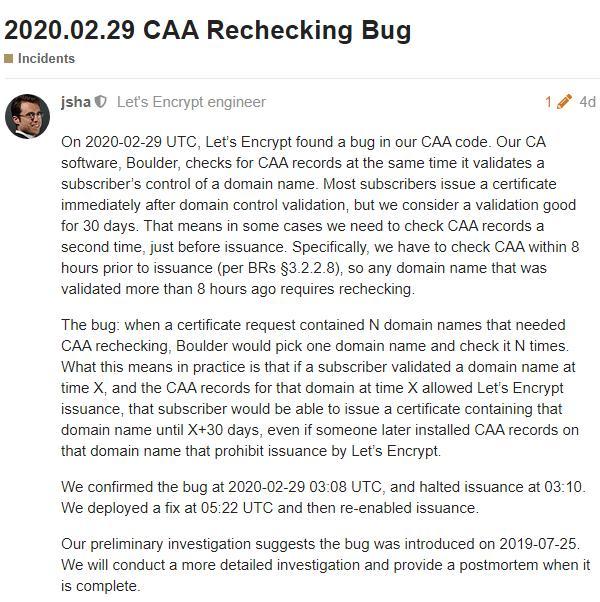 由于漏洞，Let’s Encrypt将从今天起撤销近300万个TLS证书