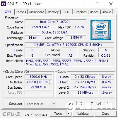 沒上液氮 酷睿i7-10700K只用水冷就超頻到6.2GHz