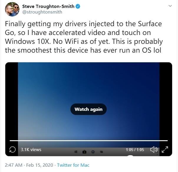 网友视频展示微软Surface Go运行Windows 10X体验：很流畅