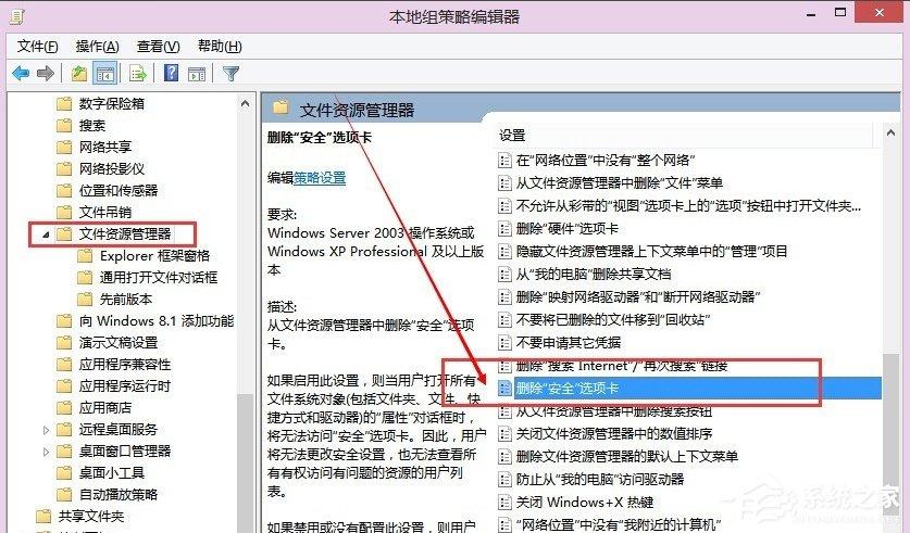 Win8系统如何删除安全选项卡？